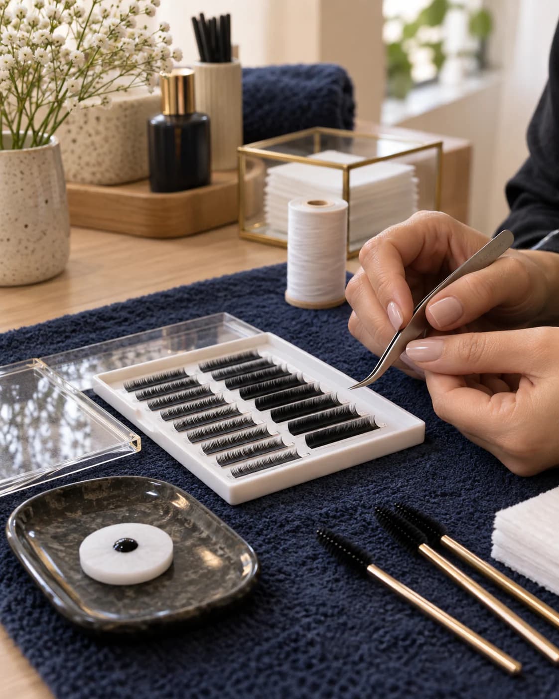Precision lash tools being prepared by hand
